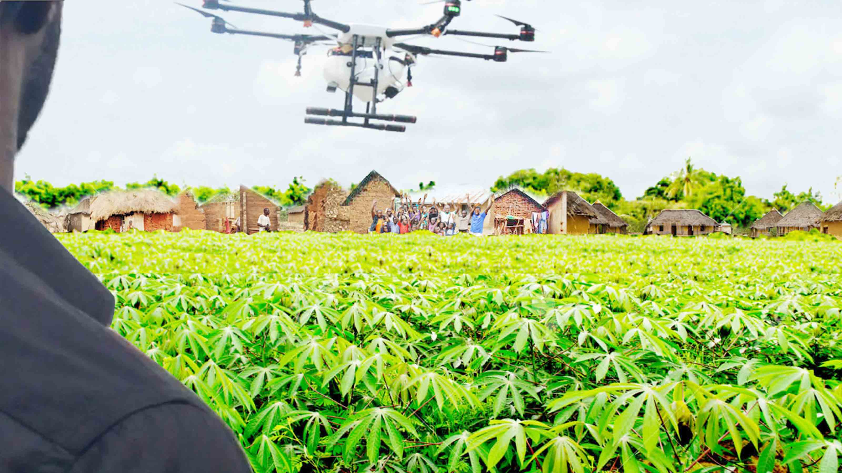 Drone flying over farm